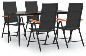 5 részes fekete és barna polyrattan kerti étkezőgarnitúra