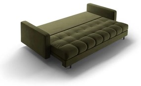 Zöld bársony kinyitható tárolóhelyes kanapé 222 cm Bali – Cosmopolitan Design