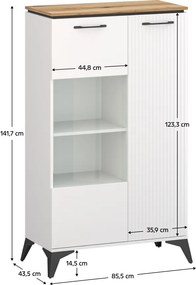 Alacsony vitrin, fehér/evoke tölgy, VELIS 1D1W