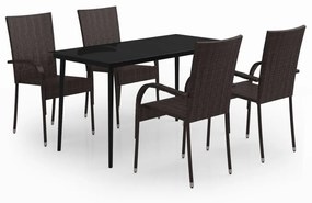 vidaXL 5 részes barna és fekete kerti étkezőgarnitúra