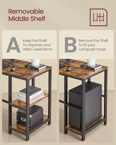 Számítógépasztal, L-alakú sarokasztal, 120 x 130 x 76 cm, rusztikus barna és fekete