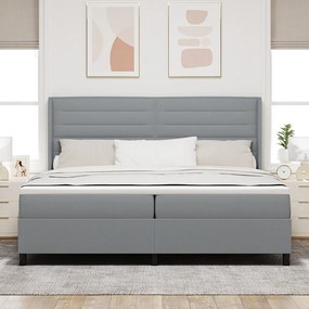 Boxspring Ágy Matrac &amp; LED Világosszürke 200x200 cm Szövet