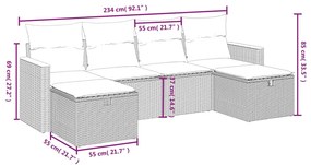 6 részes fekete polyrattan kerti ülőgarnitúra párnákkal