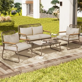 Kerti napozóágy szett 4 személyes kanapé asztal keret horganyzott vas Bézs