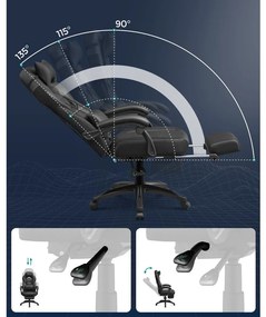 Irodai szék, gamer szék műbőr, ergonomikus kialakítás, fekete