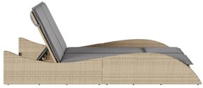 Bézs polyrattan napozóágy párnákkal 114x205x73 cm