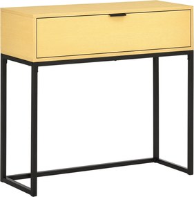 HOMCOM Fali Asztal Fiókkal – Modern Oldalsó Asztal Acél Lábakkal Előszobába, Nappaliba, Hálószobába 80x30x76 cm Természetes | Aosom