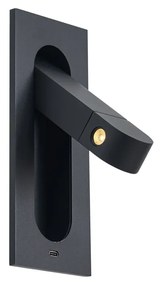 Modern fekete fali lámpa LED-del és USB-C porttal - Hilton