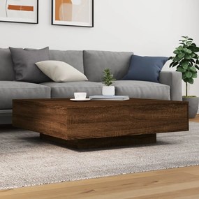 barna tölgyszínű dohányzóasztal LED-lámpákkal 100 x 100 x 31 cm
