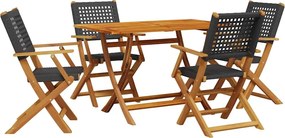 vidaXL 5 részes fekete polyrattan és tömör fa kerti étkezőgarnitúra