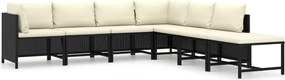 vidaXL 7 részes fekete polyrattan kerti bútorszett párnákkal