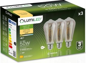 3x Led izzó E27 Edison ST64 6W Filament Dekoratív Retro Spirál Füst
