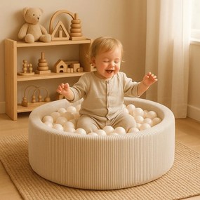 Krémszínű kordbársony labdamedence ø 90x30 cm Montessori – Meowbaby