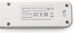 Elosztósor, 4 aljzat, 1,5 m, USB, kapcsolóval, ENTAC, fehér (ENTEL4K2U)