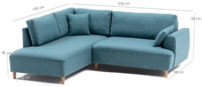 Design sarokkanapé Waldina 236 cm türkiz - bal oldalas