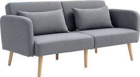 HOMCOM Kanapé Ágy, 2-Fős Kihúzható Ágy Funkcióval, 2 Dekorpárna, 3-Fős Kárpitozott Kanapé Állítható Háttámlával, Vászon Hatású, Nappaliba, Hálószobába