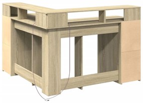 sonoma tölgy színű szerelt fa íróasztal LED-ekkel 130x130x91 cm