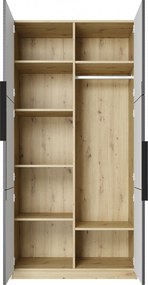 Asha ruhásszekrény, bordázott előlappal és fém fogantyúkkal - 100 cm - artisan tölgy / matt riviér kő / fekete fogantyúk