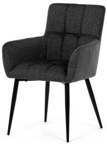 Scaun de sufragerie elegant cu brațe, stofă gri inchis, metal negru
