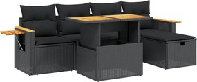 vidaXL 6 részes fekete polyrattan kerti ülőgarnitúra párnákkal