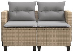 2 személyes bézs polyrattan kerti kanapé zsámollyal