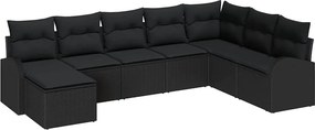 vidaXL Kanapé Szett párnával tárolóval 8 pcs Fekete polirattan