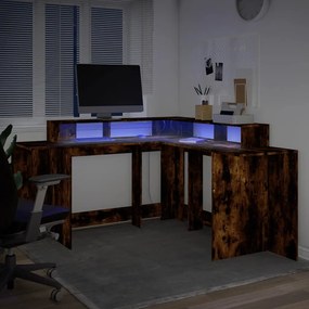 füstös tölgy színű szerelt fa íróasztal LED-ekkel 152x152x91 cm