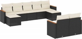 vidaXL 9 részes fekete polyrattan kerti ülőgarnitúra párnákkal