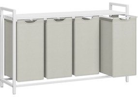 VASAGLE 4 rekeszes szennyeskosár 4 × 40 L, 116 × 33 × 72 cm, krémfehér és matt fehér