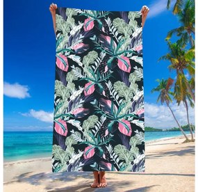 Strandkészlet NIGHT BLOSSOM – Fürdőlepedő 100×180 cm és poncsó 80×145 cm, fekete