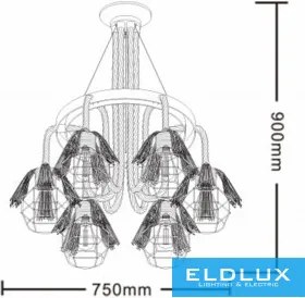 UNIVERSO Kender kötél csillár 6xE27 IP20 D750x900mm fekete