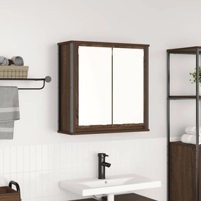 barna tölgy fürdőszoba fali szekrény tükörrel 60x21x60 cm