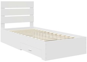 vidaXL Ágykeret fiókkal fejtámlával Fehér 100 x 200 cm Faanyag