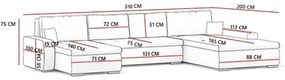 TORONTO U alakú kinyitható kanapé Sötétszürke / fekete ökobőr Bal