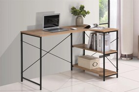 Intenso Home L alakú sarok íróasztal / számítógépasztal polcokkal 120x73cm | Masszív fém váz, fekete - Sonoma tölgy szín
