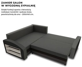 Grande sarokkanapé polcokkal , polc a bal karfaban, baloldali, szövet anyag, bonell töltet, szürke - fekete