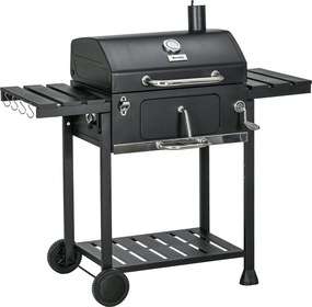 Outsunny Szén-Grill, Kemping Grill Két Grill Rácsos, Összecsukható Oldalasztal, Grill Kocsi Polccal, BBQ Fogantyú, Rozsdamentes Acél, Fekete, 120 x 64