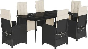 vidaXL 7 részes fekete polyrattan kerti étkezőgarnitúra párnával