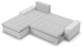 Toronto sarokkanapé, 2 ágyneműtartóval, fonott + műbőr, baloldali, szürke - fehér
