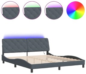 sötétszürke bársony ágykeret LED-világítással 180 x 200 cm