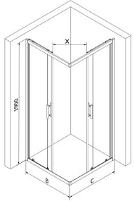 Mexen Rio, szögletes zuhanykabin 80(ajtó)x80(ajtó)x190 cm, 5mm átlátszó üvegcsíkos minta, fekete profil + fekete SLIM zuhanytálca, 860-080-080-70-20-…