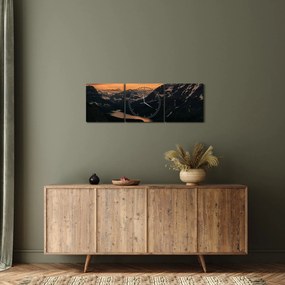 Egy tó képe a hegyek között (órával) (90x30 cm)