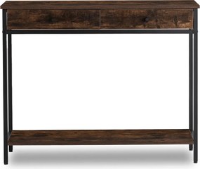 Fiókos előszobai konzol polccal rusztikus tölgy/fekete színben, 100 cm, EVERLY