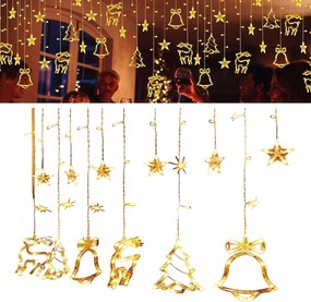 Karácsonyi fényfüggöny, 138LED Rénszarvas csillag, meleg fehér, 2.3m