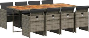 vidaXL 9 részes szürke polyrattan kerti étkezőgarnitúra párnával