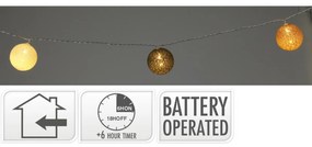Raffia LED fénylánc, 360 cm, 12 gömb, átmérő 6 cm, időzítővel
