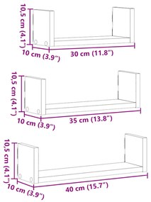 3 db betonszürke szerelt fa fali polc