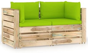 vidaXL kétszemélyes zöld impregnált fa kerti kanapé párnákkal