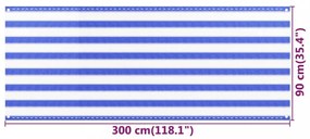 kék és fehér HDPE erkélytakaró 90 x 300 cm