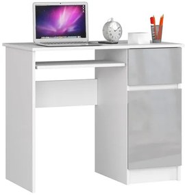 PIKSEL Számítógép asztal (fehér/fényes metál, jobb oldali kivitel)